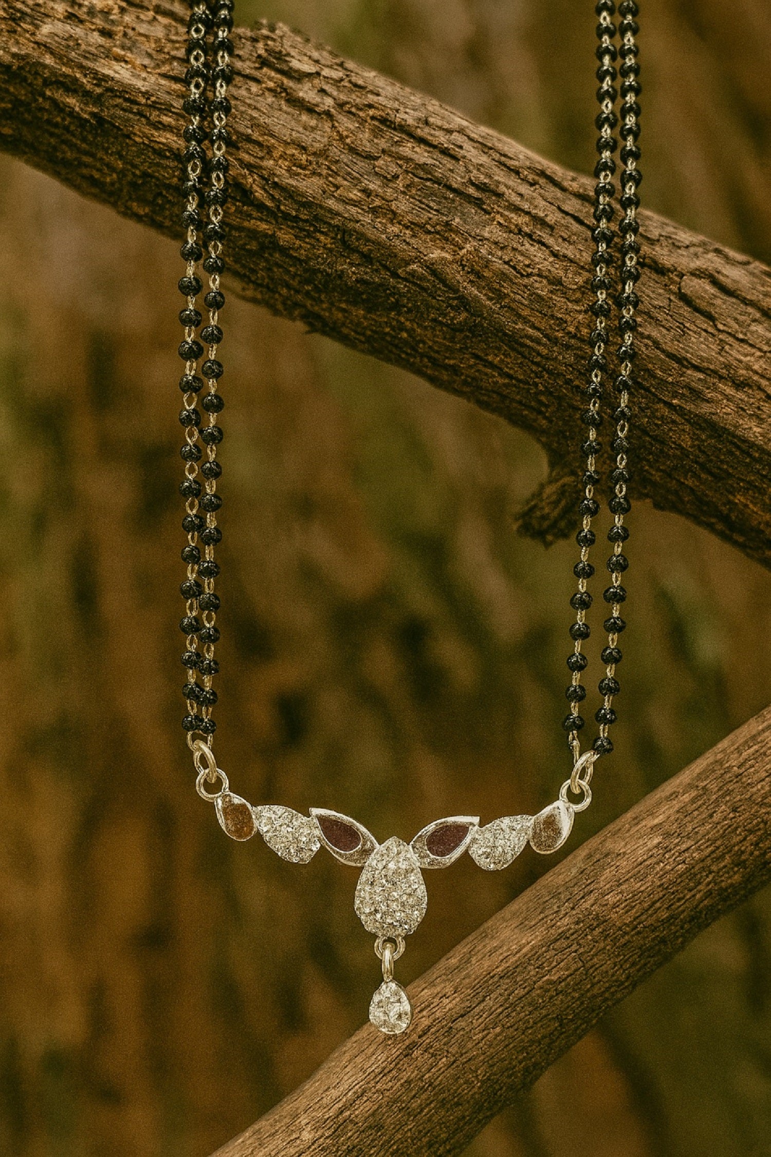 Elegant Double Chain Silver-Plated Mangalsutra with CZ Teardrop Leaf Design – Modern Daily & Festive Wear