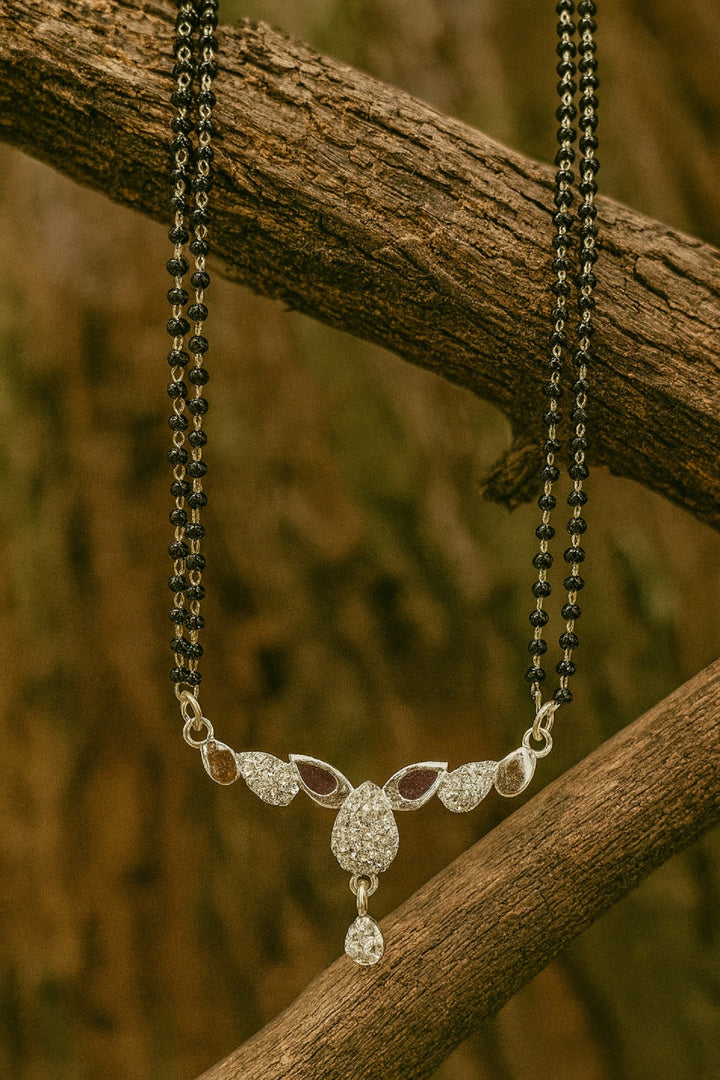 Elegant Double Chain Silver-Plated Mangalsutra with CZ Teardrop Leaf Design – Modern Daily & Festive Wear