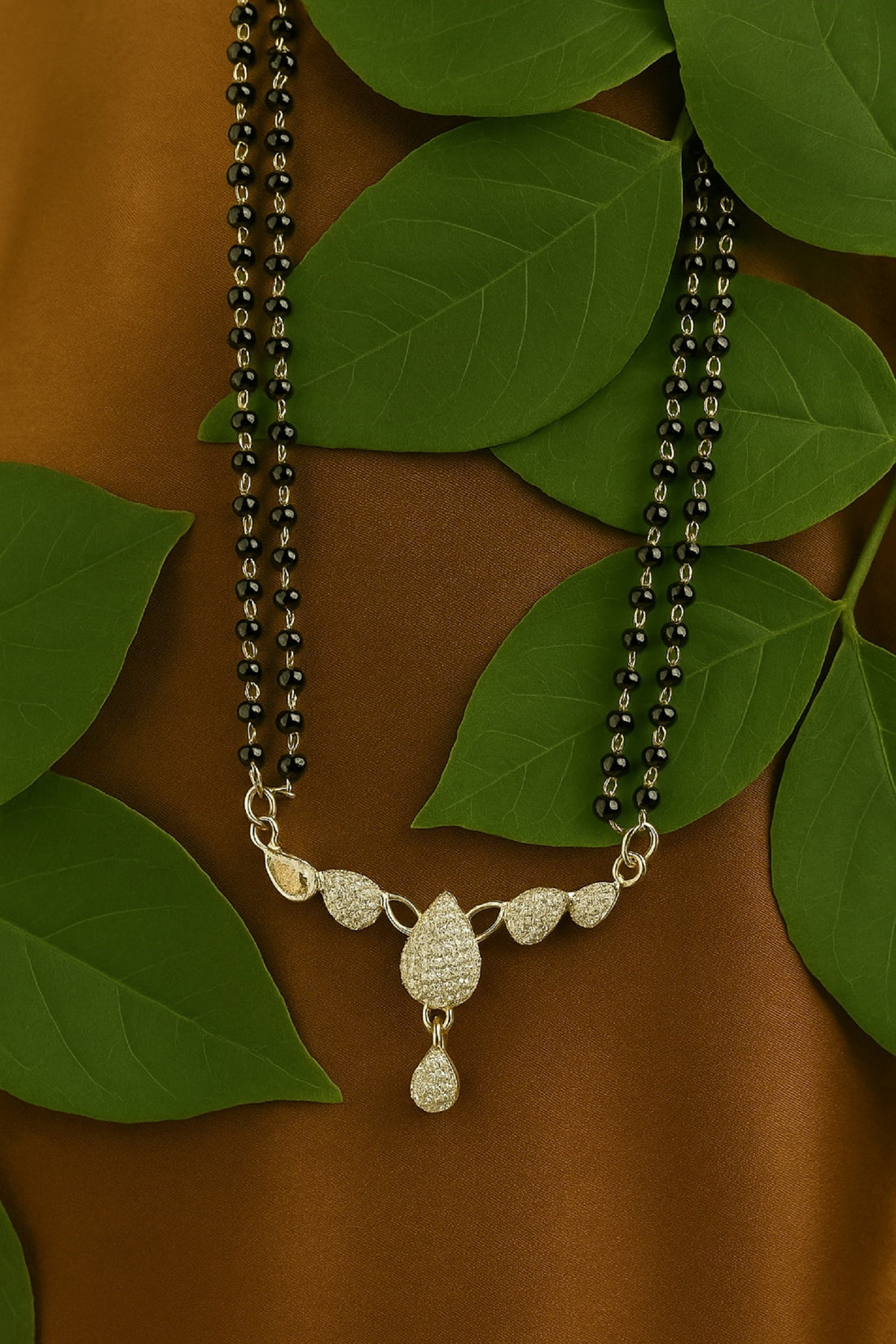 Elegant Double Chain Silver-Plated Mangalsutra with CZ Teardrop Leaf Design – Modern Daily & Festive Wear