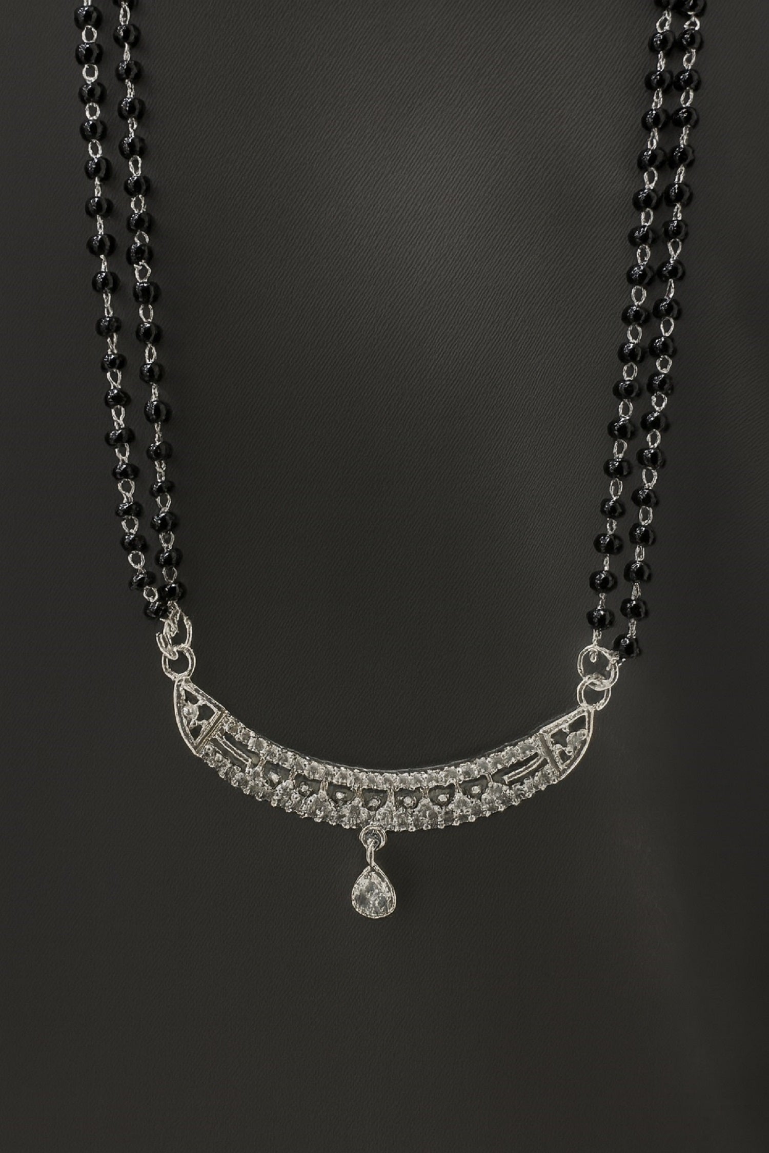 Classic Silver Pendant Mangalsutra with Black Beads