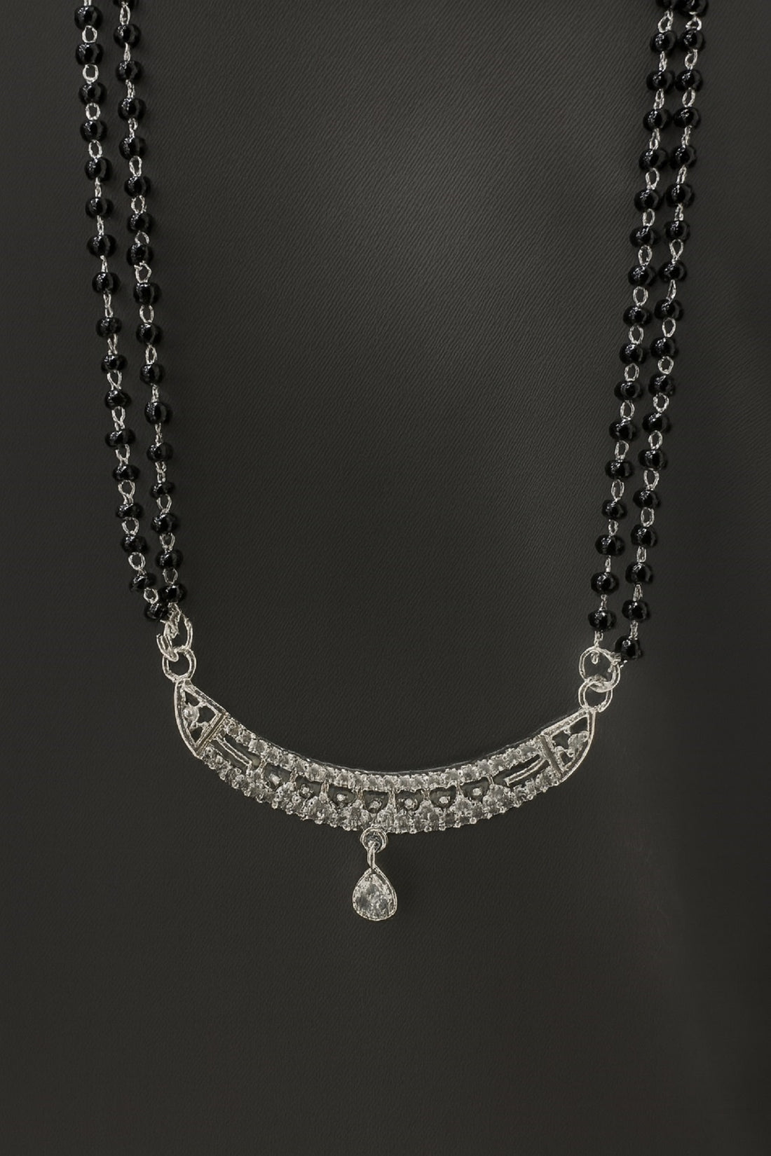 Classic Silver Pendant Mangalsutra with Black Beads