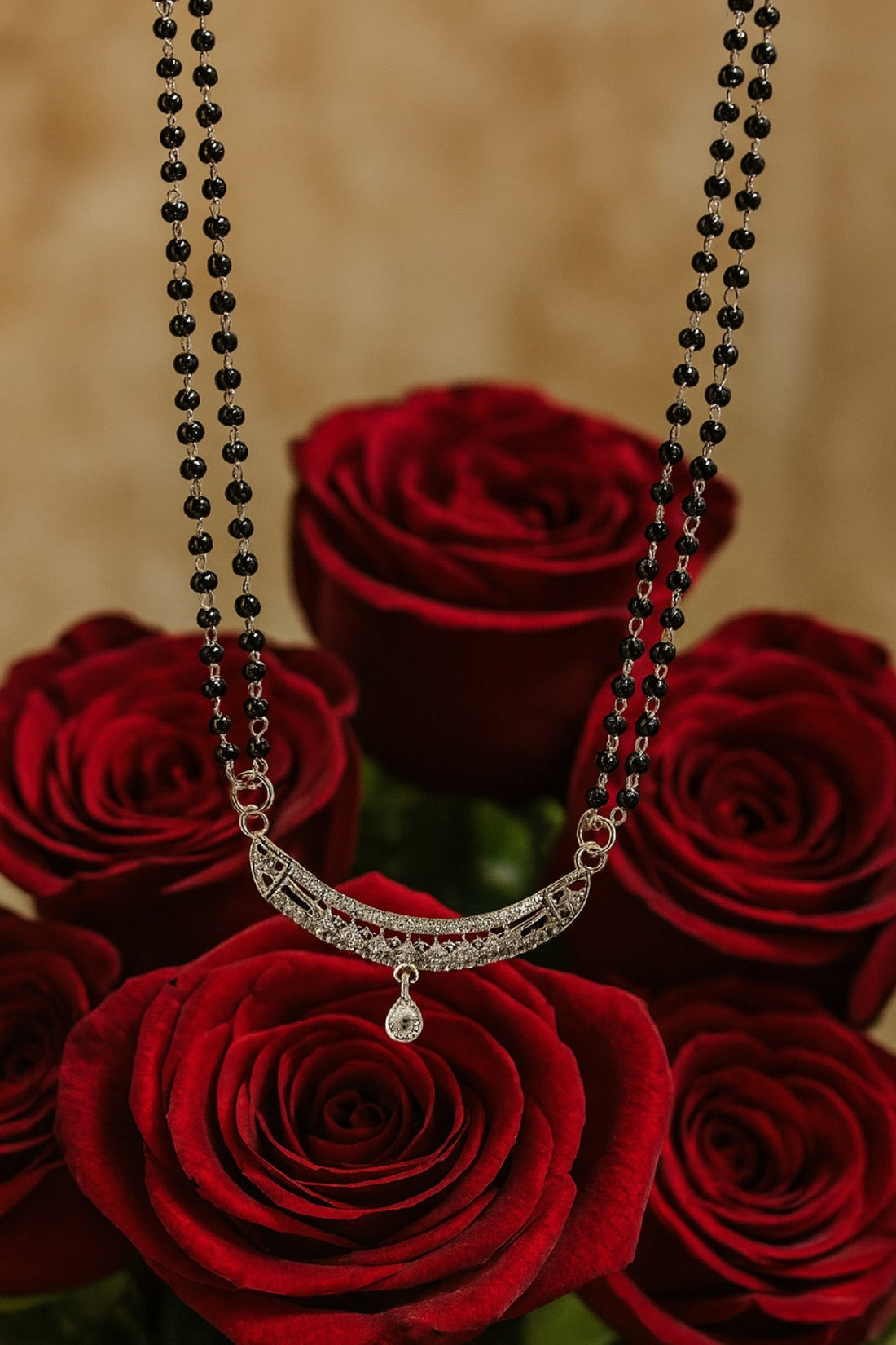 Classic Silver Pendant Mangalsutra with Black Beads