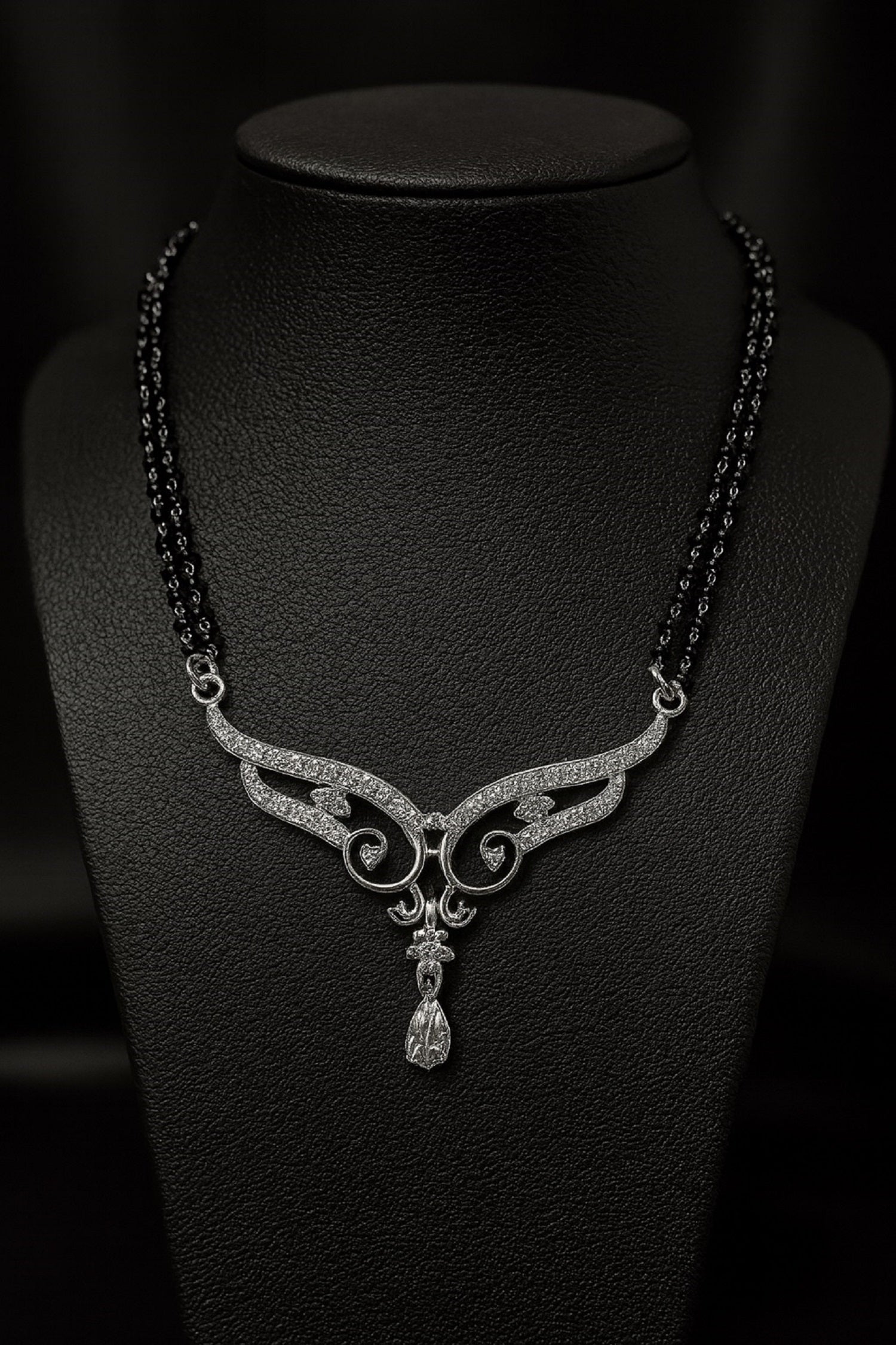 Silver-Plated Double Chain Mangalsutra with Designer Pendant & CZ Stones – Elegant Daily & Festive Wear