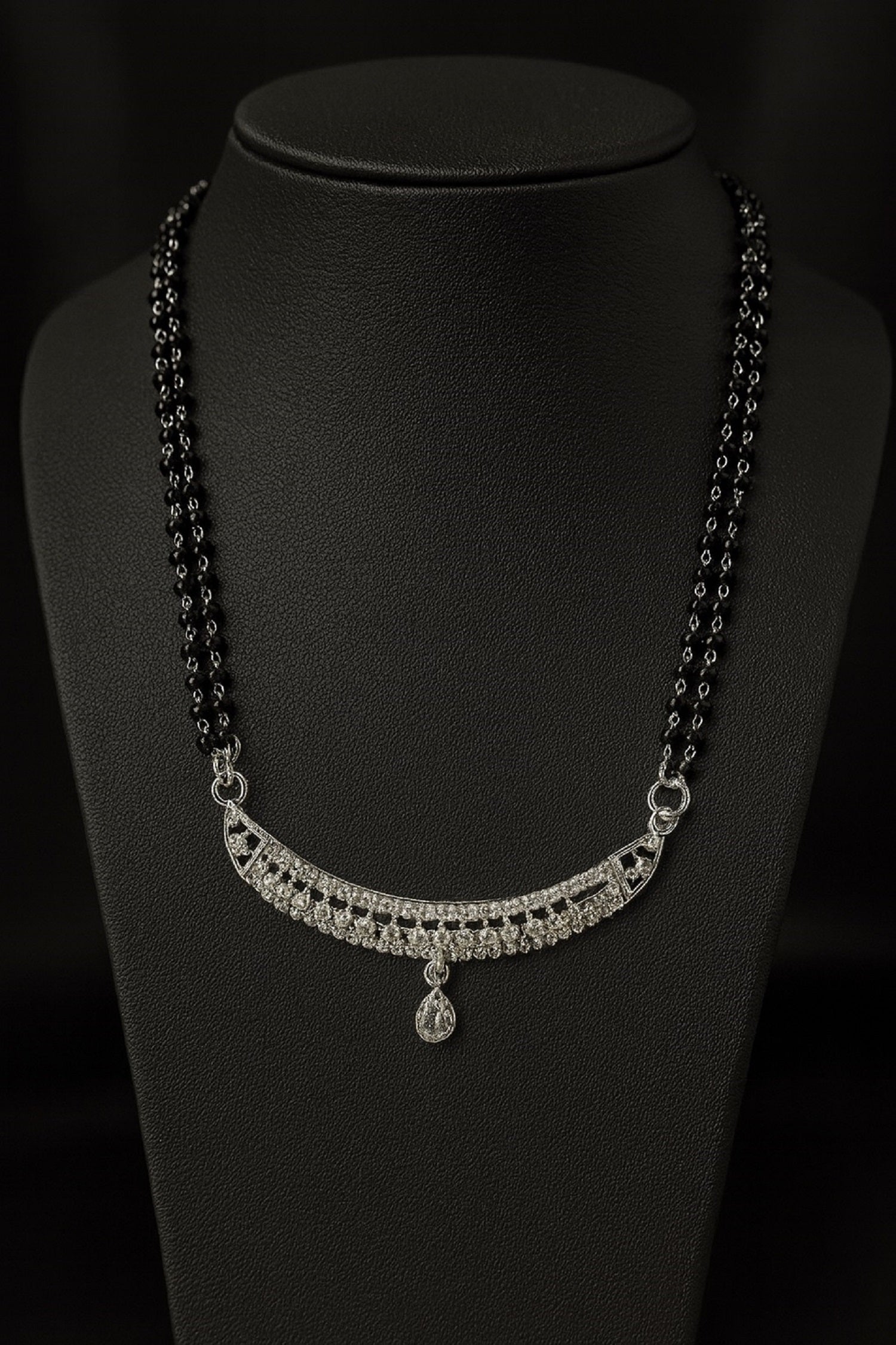 Classic Silver Pendant Mangalsutra with Black Beads