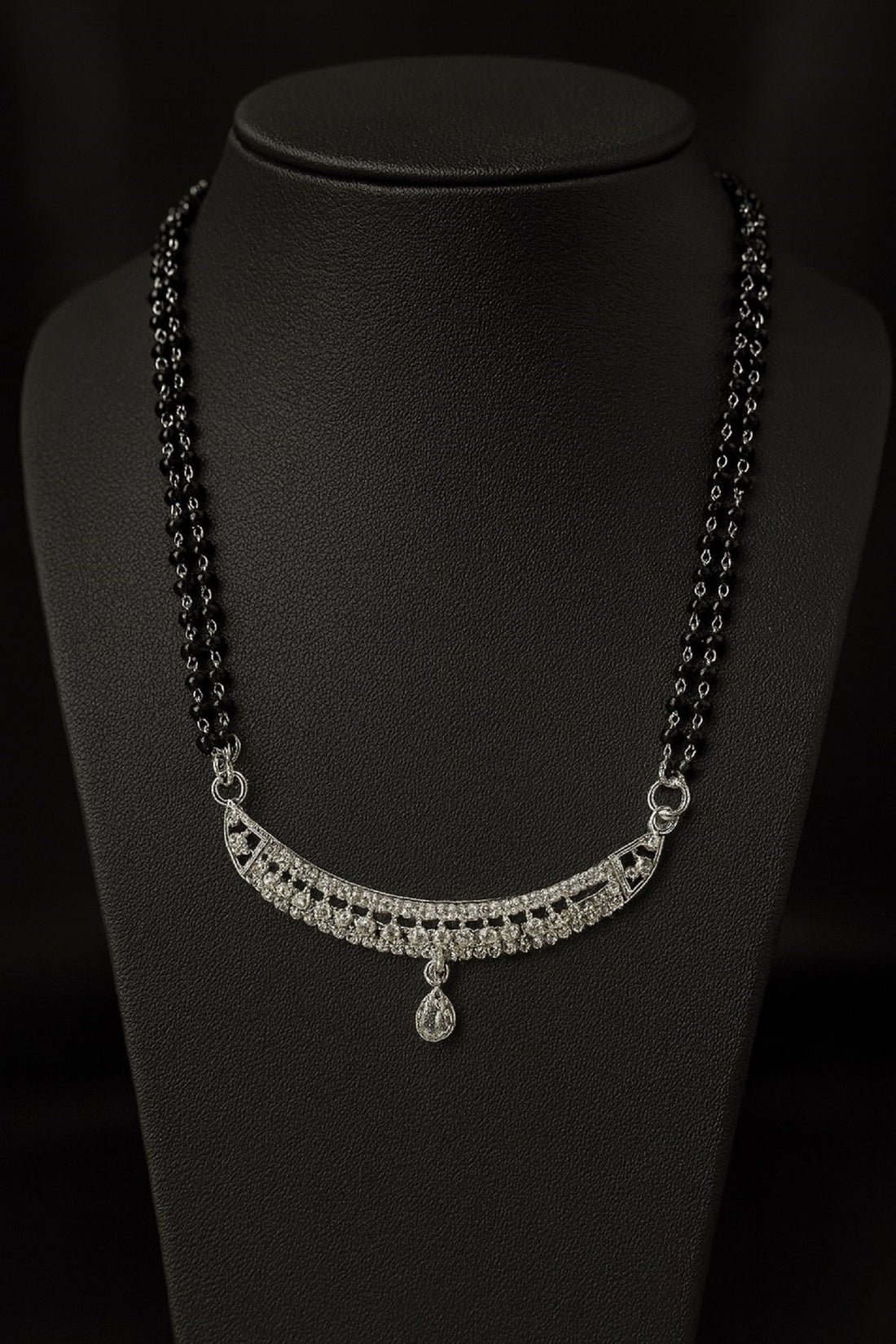 Classic Silver Pendant Mangalsutra with Black Beads