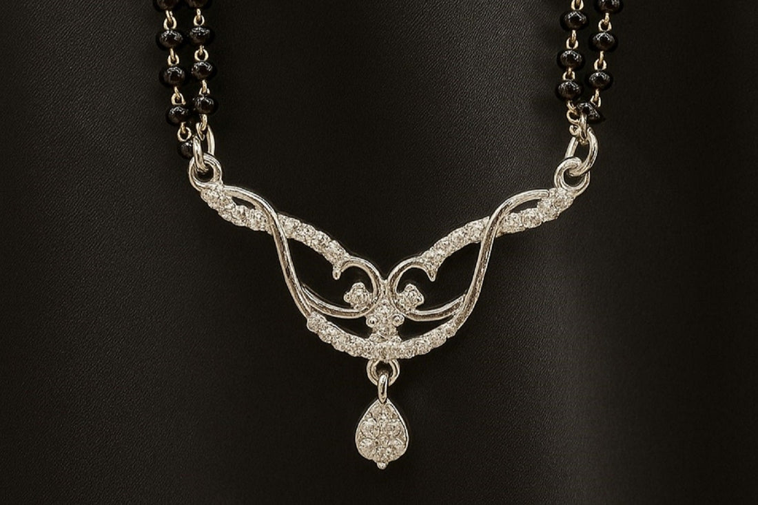 Elegant Silver Mangalsutra with Black Beads & Pendant Design