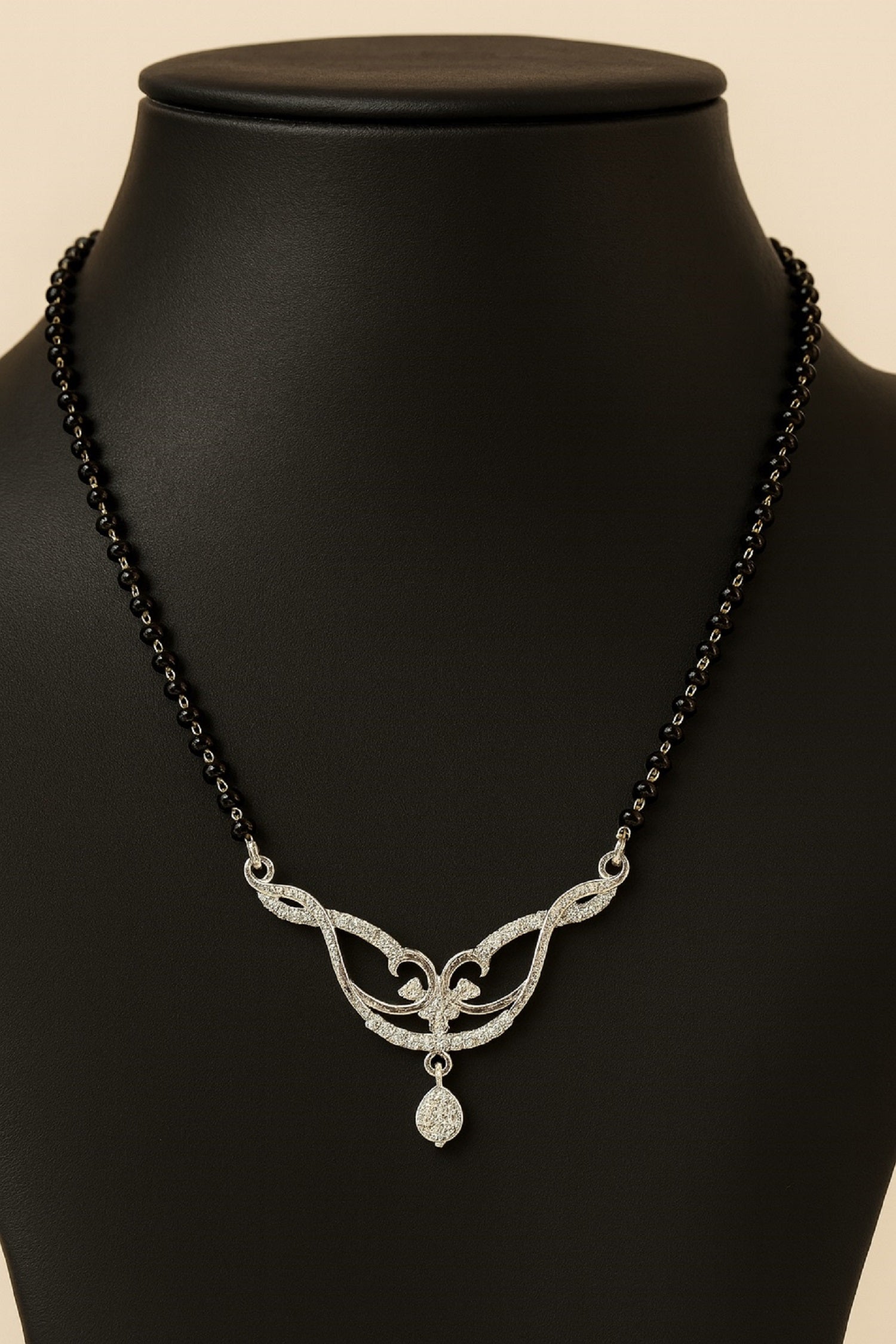 Elegant Silver Mangalsutra with Black Beads & Pendant Design