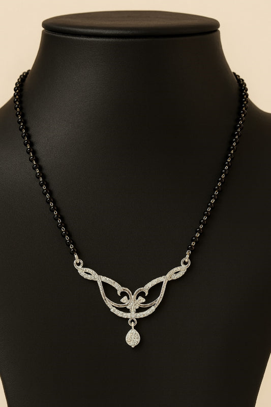 Elegant Silver Mangalsutra with Black Beads & Pendant Design