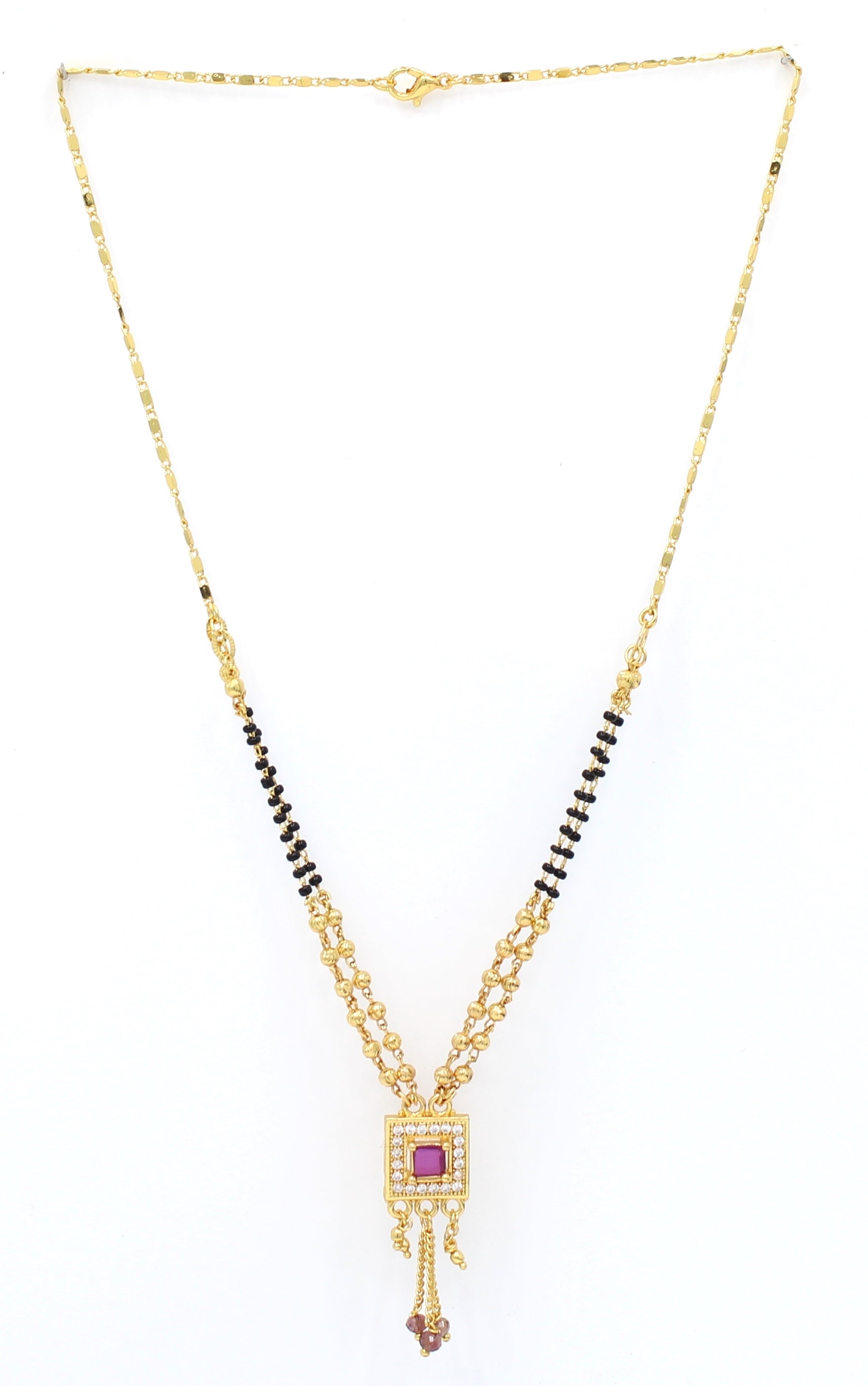 Royal Ruby Square Pendant Gold Plated Mangalsutra – Elegant Traditional Design for Women 💎