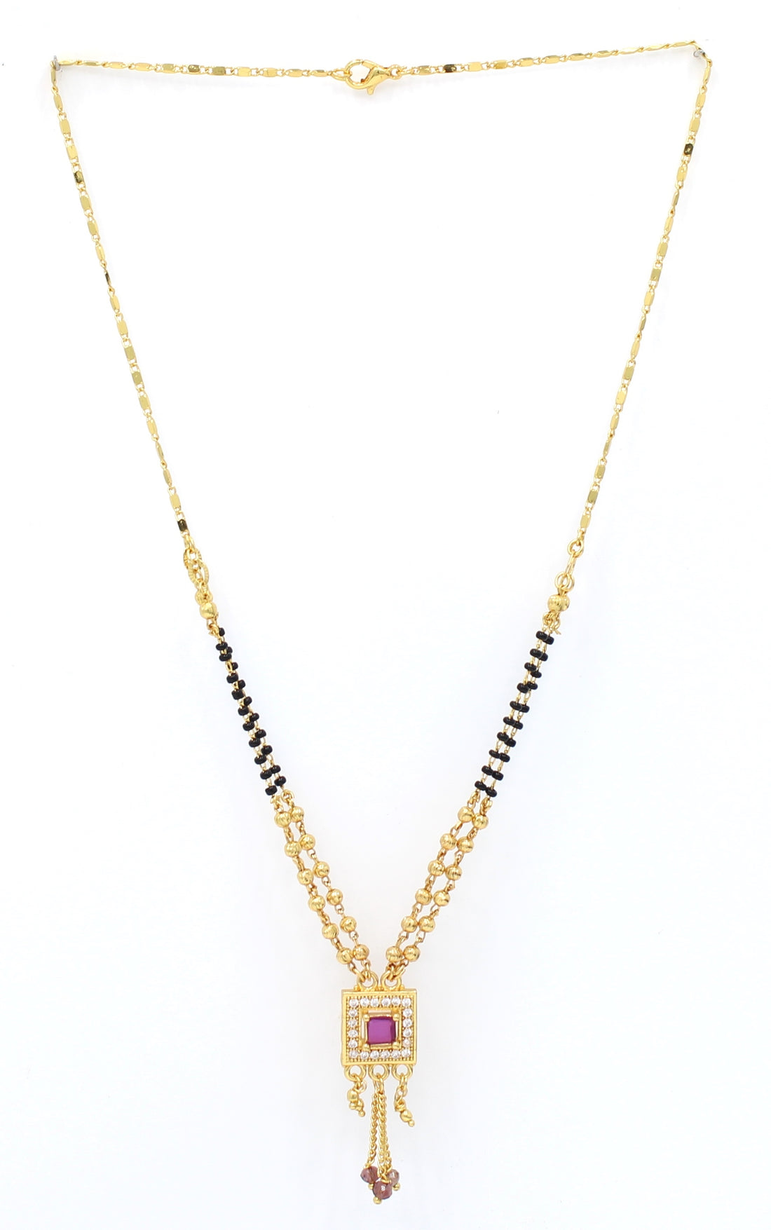 Royal Ruby Square Pendant Gold Plated Mangalsutra – Elegant Traditional Design for Women 💎