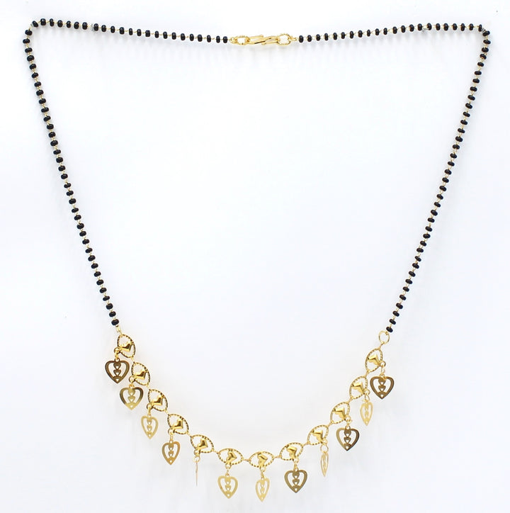 Gold-Plated Mangalsutra with Black Beads & Heart Charm Design – Stylish Daily Wear