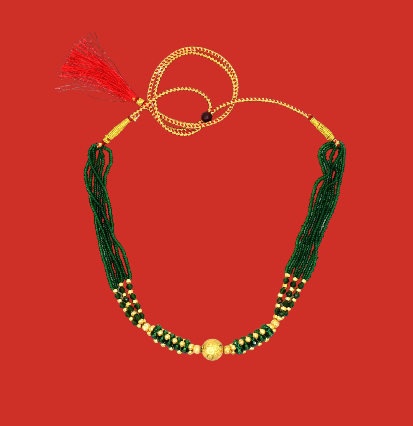 Emerald Green Beaded Choker Necklace with Gold-Plated Center Bead – Elegant Festive & Wedding Jewellery