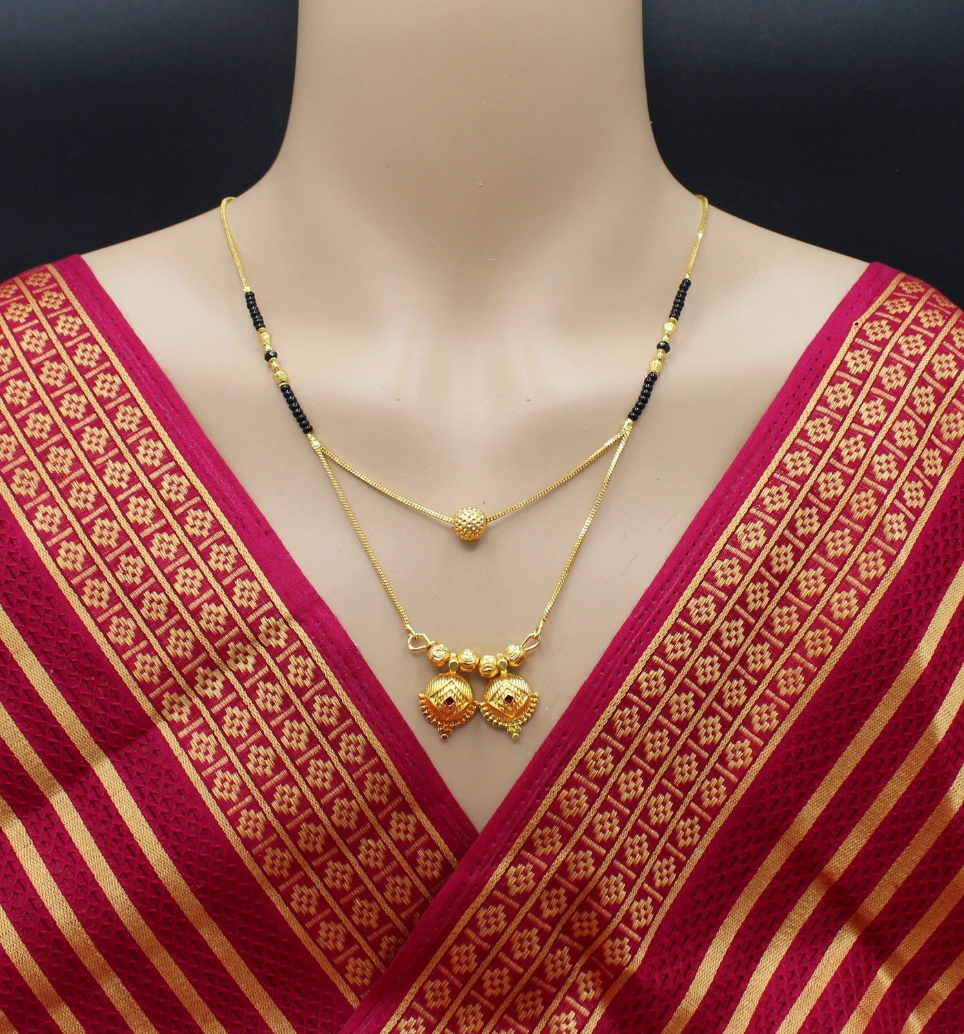 Royal Double Layer Gold-Plated Mangalsutra – Traditional Heart Dome Design 💛
