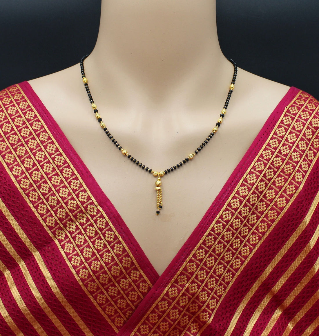 Elegant Daily Wear Gold Plated Black Bead Mangalsutra with Hanging Tassel – Simple & Classy Design 💛