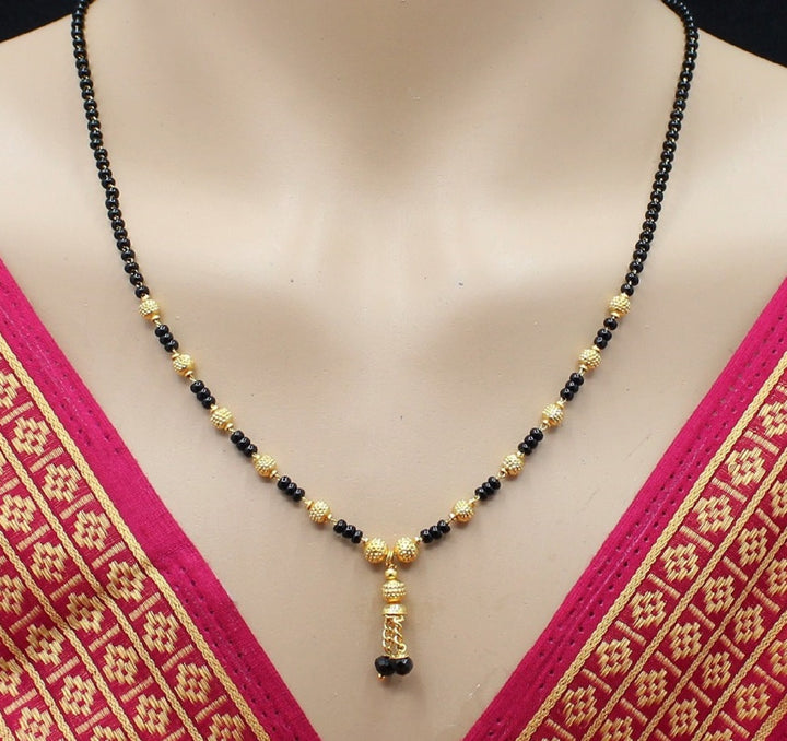 Classic Gold Plated Black Bead Mangalsutra with Hanging Tassel – Everyday Traditional Elegance 💛