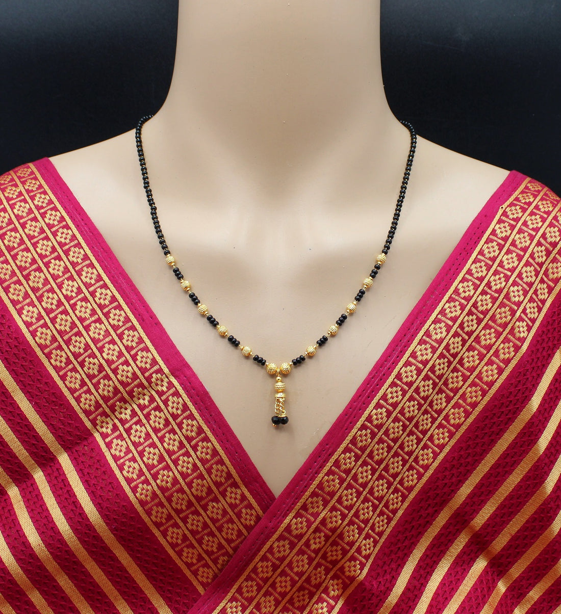 Classic Gold Plated Black Bead Mangalsutra with Hanging Tassel – Everyday Traditional Elegance 💛