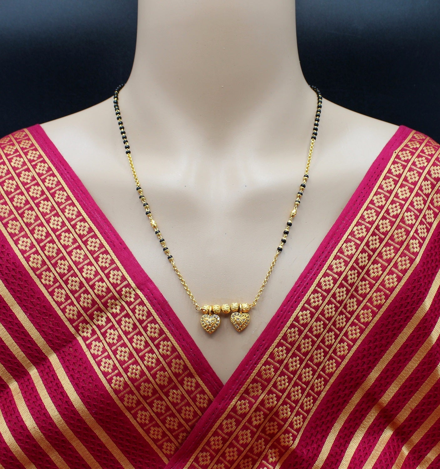Elegant Double Heart Gold-Plated Mangalsutra – Symbol of Love & Tradition 💛