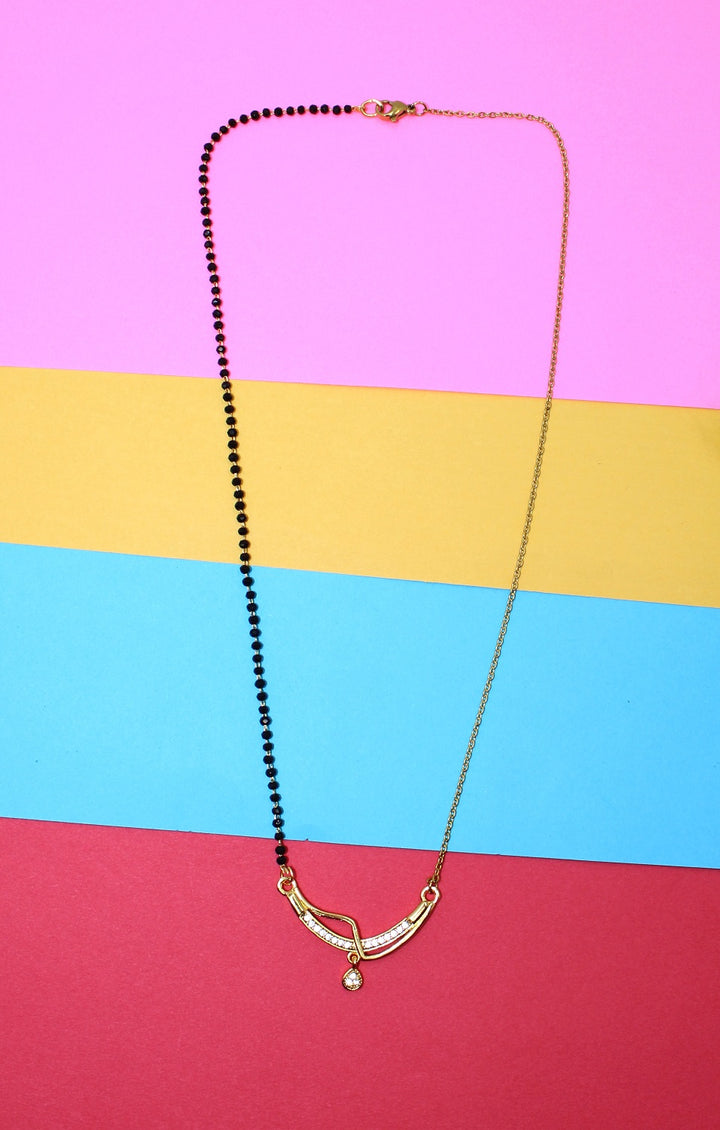 Trendy Half-Chain Mangalsutra with CZ Pendant & Black Bead Design