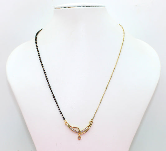 Trendy Half-Chain Mangalsutra with CZ Pendant & Black Bead Design