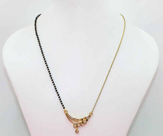 Floral Design Half-Chain Gold-Plated Mangalsutra with CZ Stones – Modern Daily Wear