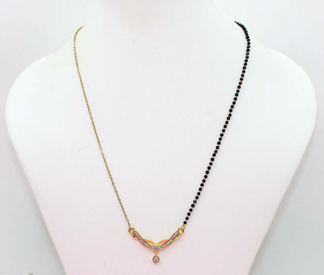 Half-Chain Floral CZ Pendant Mangalsutra – Modern Daily Wear with Gold Finish