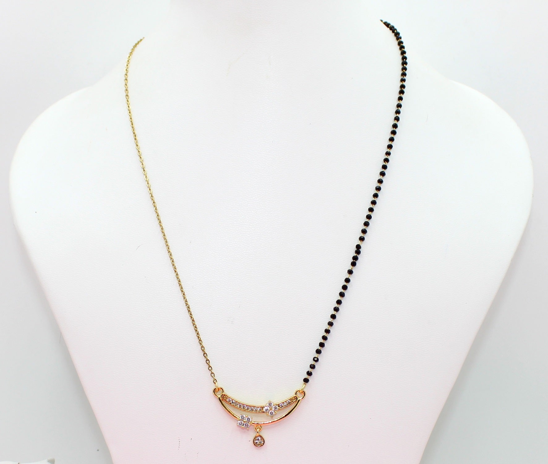 Floral CZ Pendant Half-Chain Gold-Plated Mangalsutra – Elegant Daily & Festive Wear