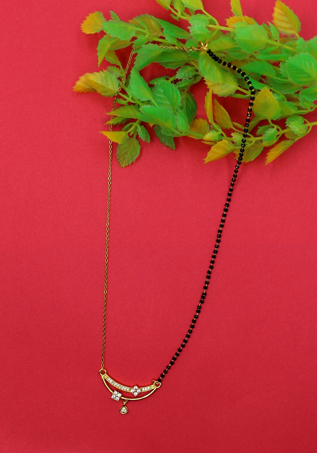 Floral CZ Pendant Half-Chain Gold-Plated Mangalsutra – Elegant Daily & Festive Wear