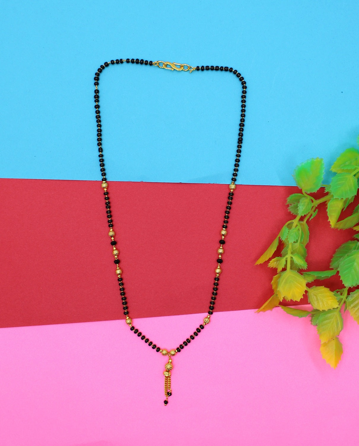 Elegant Daily Wear Gold Plated Black Bead Mangalsutra with Hanging Tassel – Simple & Classy Design 💛