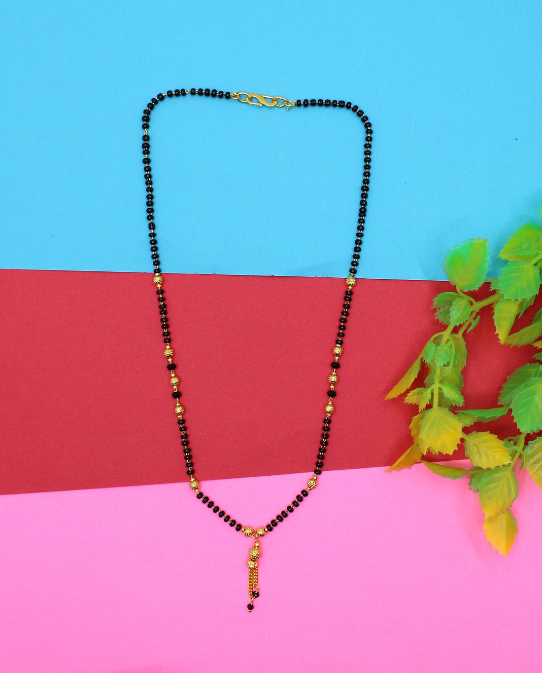 Elegant Daily Wear Gold Plated Black Bead Mangalsutra with Hanging Tassel – Simple & Classy Design 💛