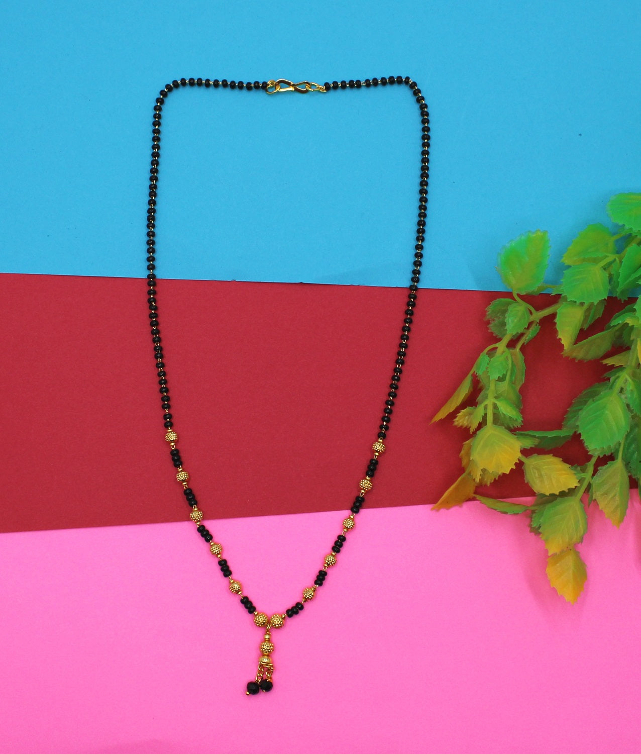 Classic Gold Plated Black Bead Mangalsutra with Hanging Tassel – Everyday Traditional Elegance 💛