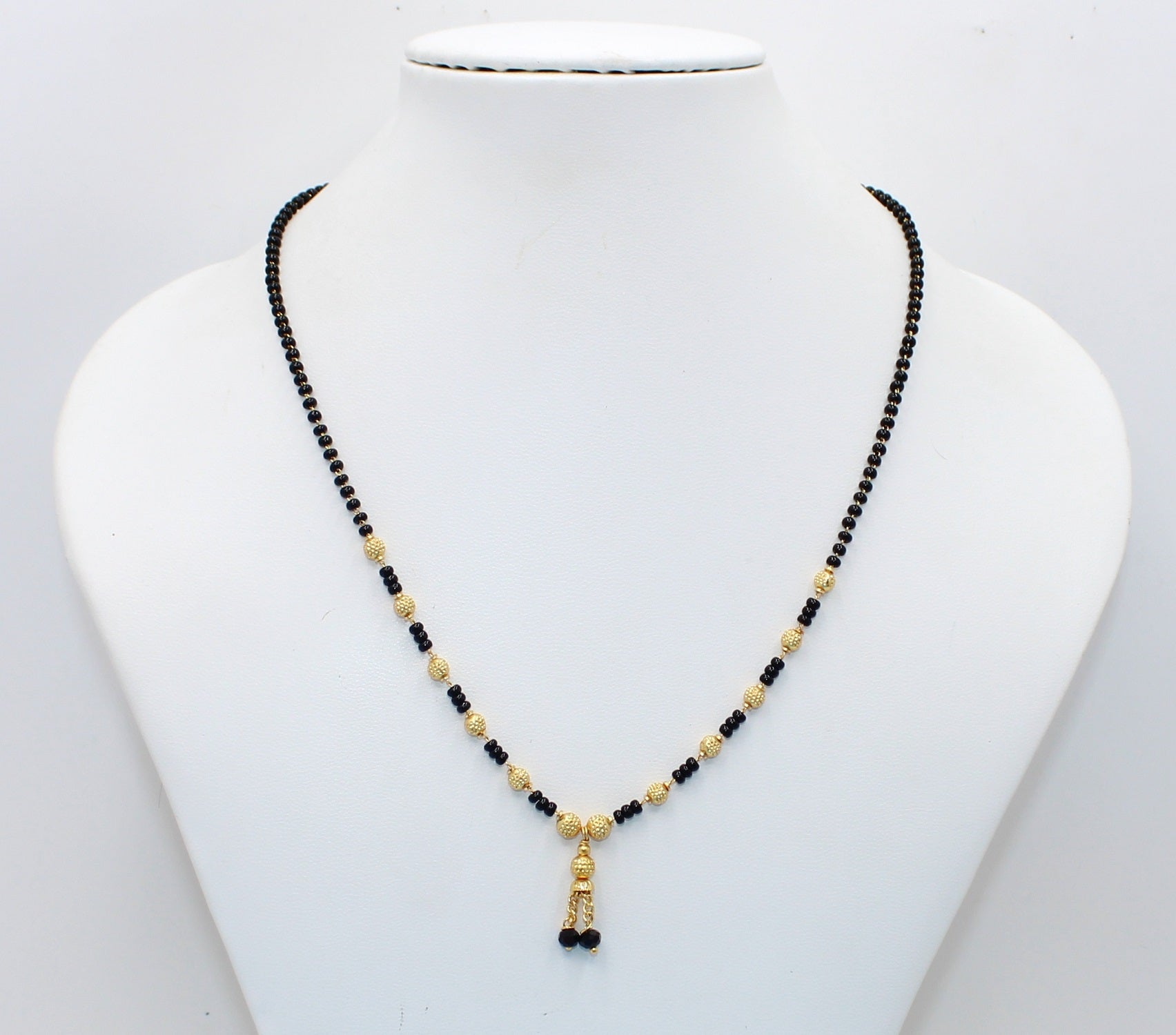 Classic Gold Plated Black Bead Mangalsutra with Hanging Tassel – Everyday Traditional Elegance 💛