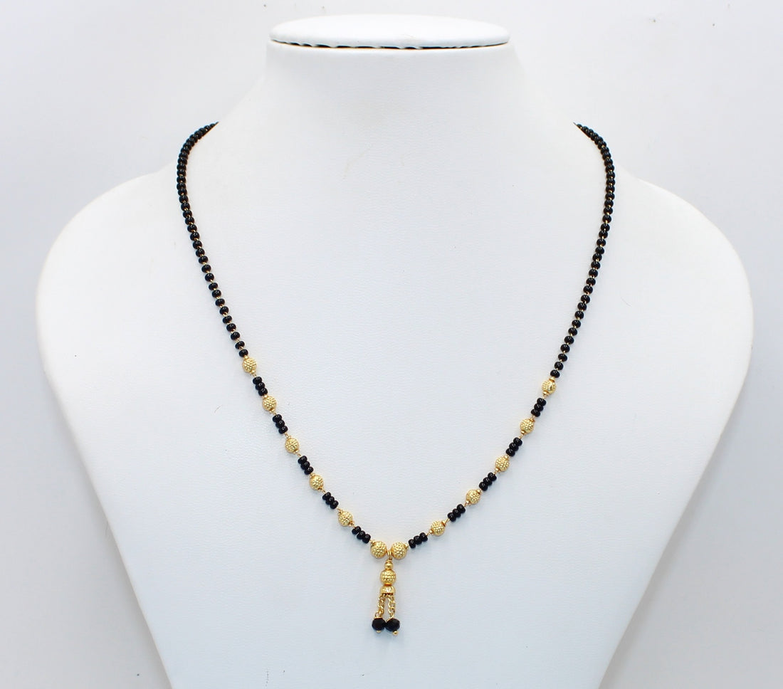Classic Gold Plated Black Bead Mangalsutra with Hanging Tassel – Everyday Traditional Elegance 💛