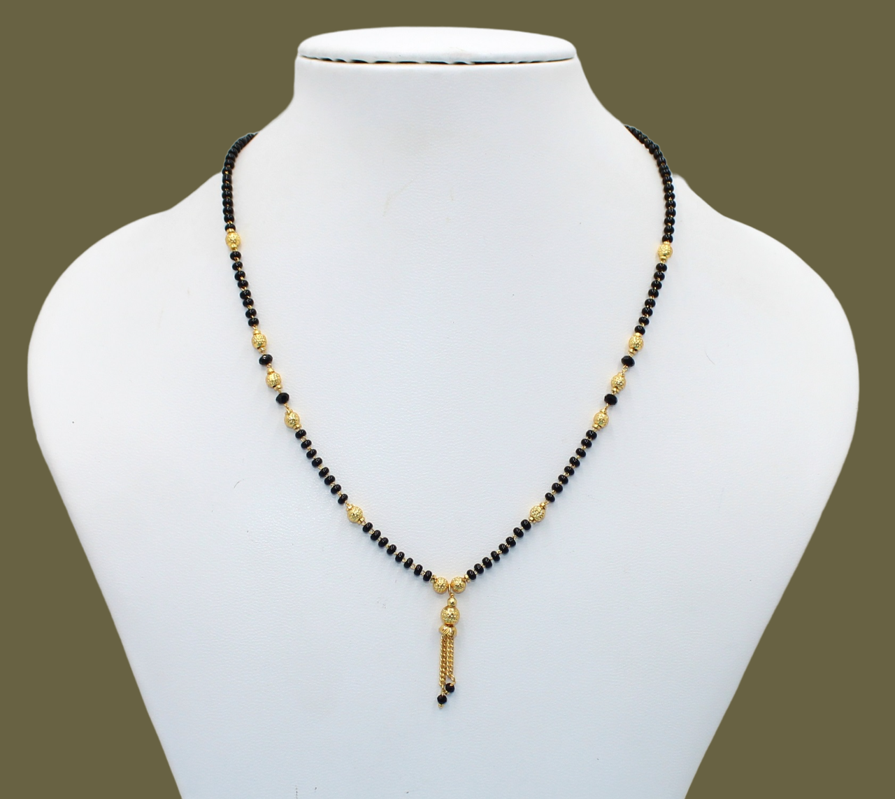 Elegant Daily Wear Gold Plated Black Bead Mangalsutra with Hanging Tassel – Simple & Classy Design 💛