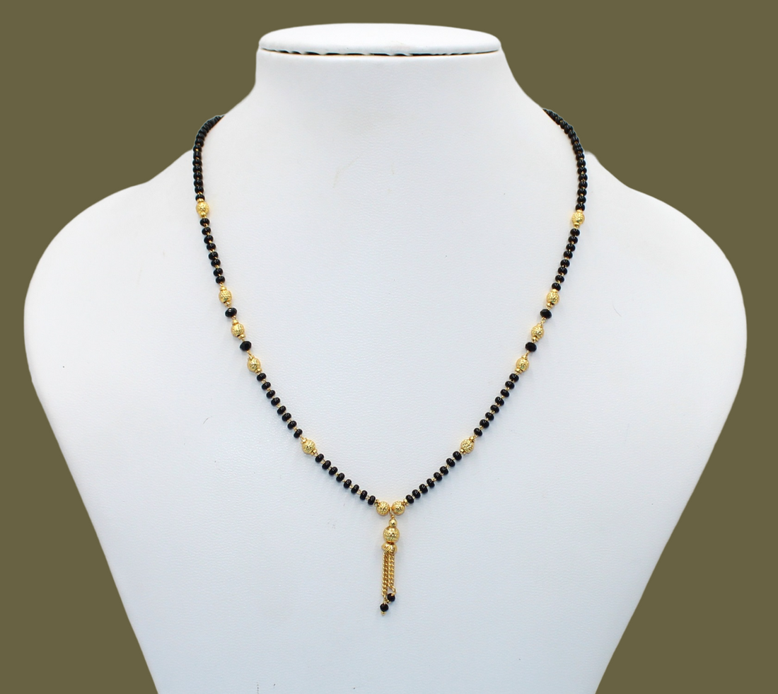 Elegant Daily Wear Gold Plated Black Bead Mangalsutra with Hanging Tassel – Simple & Classy Design 💛