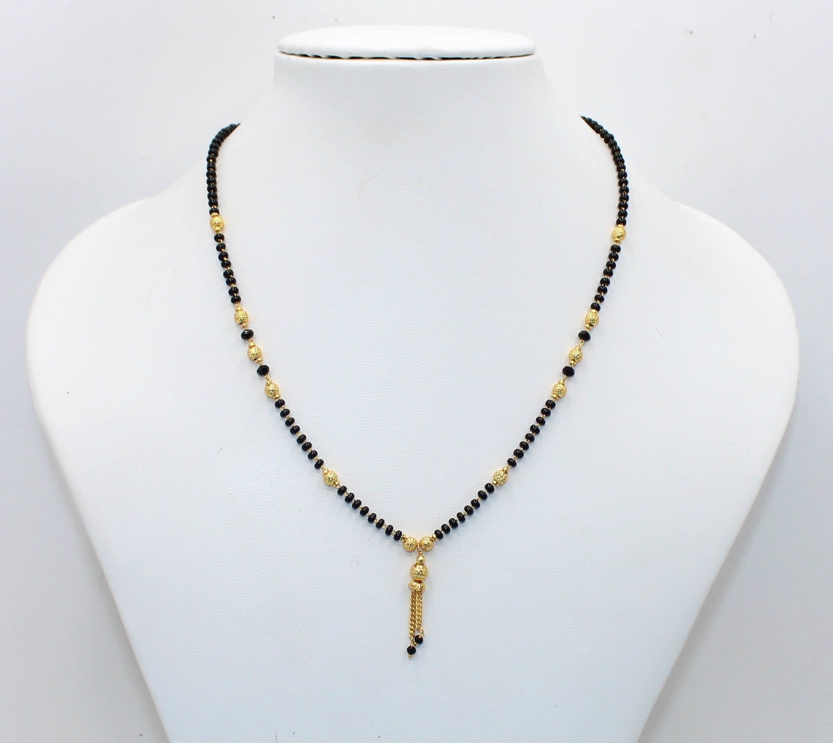 Elegant Daily Wear Gold Plated Black Bead Mangalsutra with Hanging Tassel – Simple & Classy Design 💛