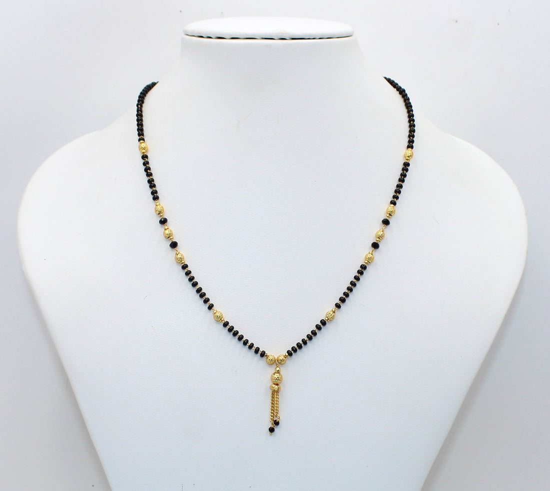 Elegant Daily Wear Gold Plated Black Bead Mangalsutra with Hanging Tassel – Simple & Classy Design 💛
