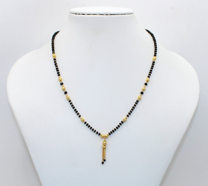 Elegant Daily Wear Gold Plated Black Bead Mangalsutra with Hanging Tassel – Simple & Classy Design 💛