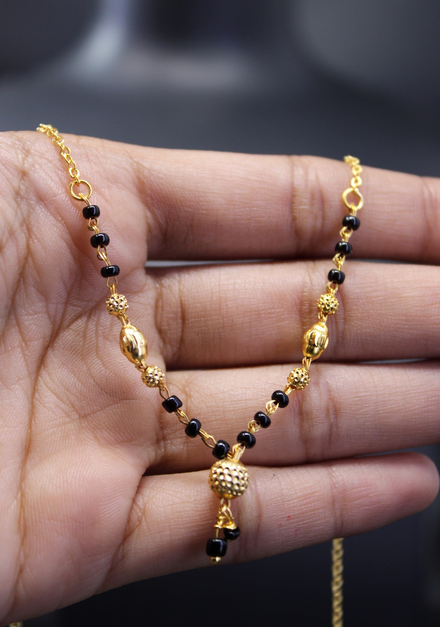 Minimal Gold-Plated Daily Wear Mangalsutra – Elegant Black Bead Chain Design