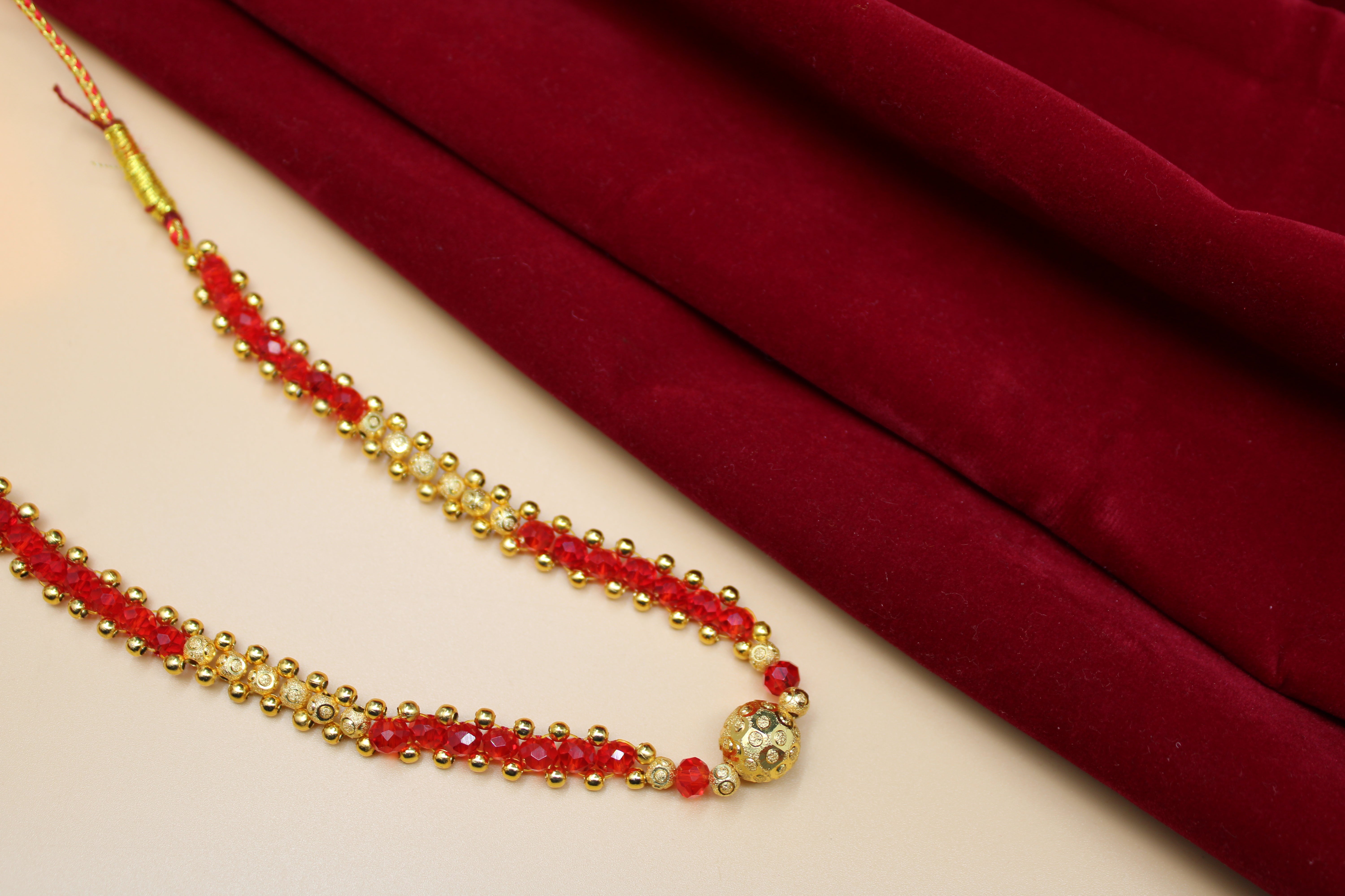 Classic Ruby Red and Gold Beaded Choker Necklace – Elegant Festive & Wedding Jewellery for Women