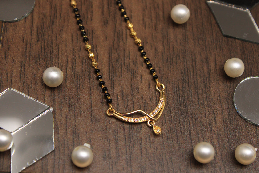 Graceful Gold-Plated Mangalsutra with CZ Stone Pendant & Dual Beads