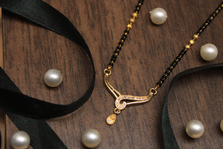 Elegant Dual Bead Gold-Plated Mangalsutra with CZ Pendant