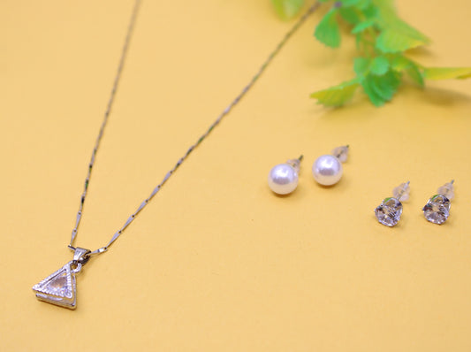 soni jewellery Beautiful Premium Looking American Diamond Rose Plated Necklace set