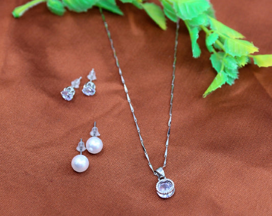 soni jewellery Beautiful Premium Looking American Diamond Rose Plated Necklace set