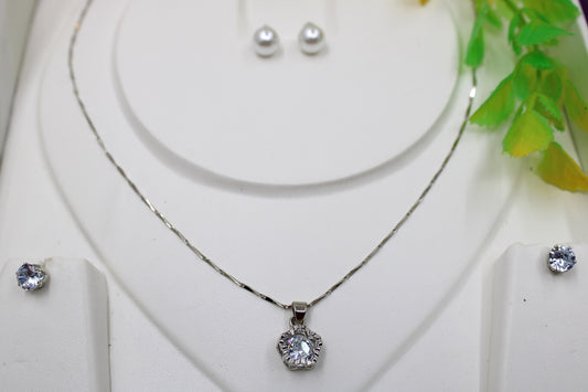 soni jewellery Beautiful Premium Looking American Diamond Rose Plated Necklace set