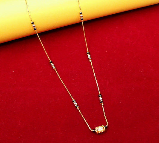 Gold-Plated Mangalsutra with Black Beads & Square Stone Pendant – Lightweight Daily Wear Design