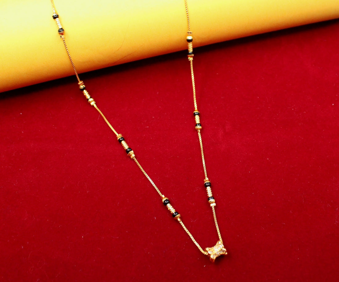 Elegant Gold-Plated Mangalsutra with Black Beads & Stylish Pendant – Daily Wear Jewellery