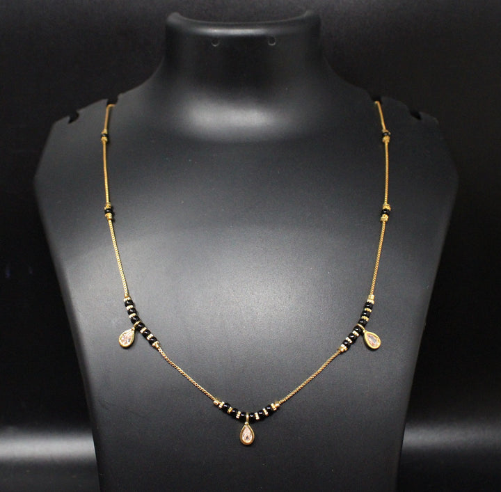 Gold-Plated Mangalsutra with Black Beads & Teardrop Charms – Elegant Daily Wear Jewellery
