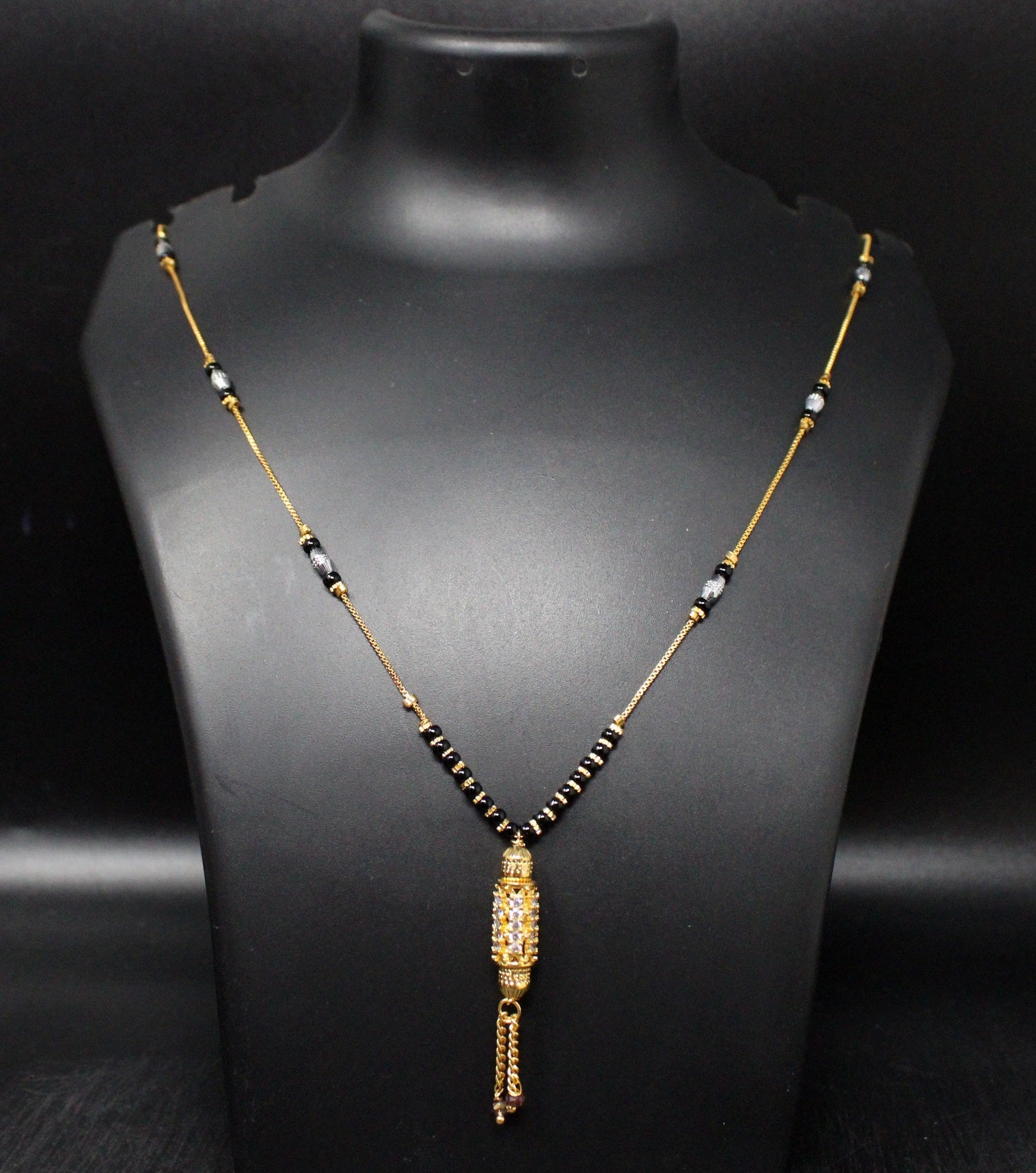 Stylish Gold-Plated Mangalsutra with Designer Pendant & Black Beads – Perfect for Daily & Festive Wear
