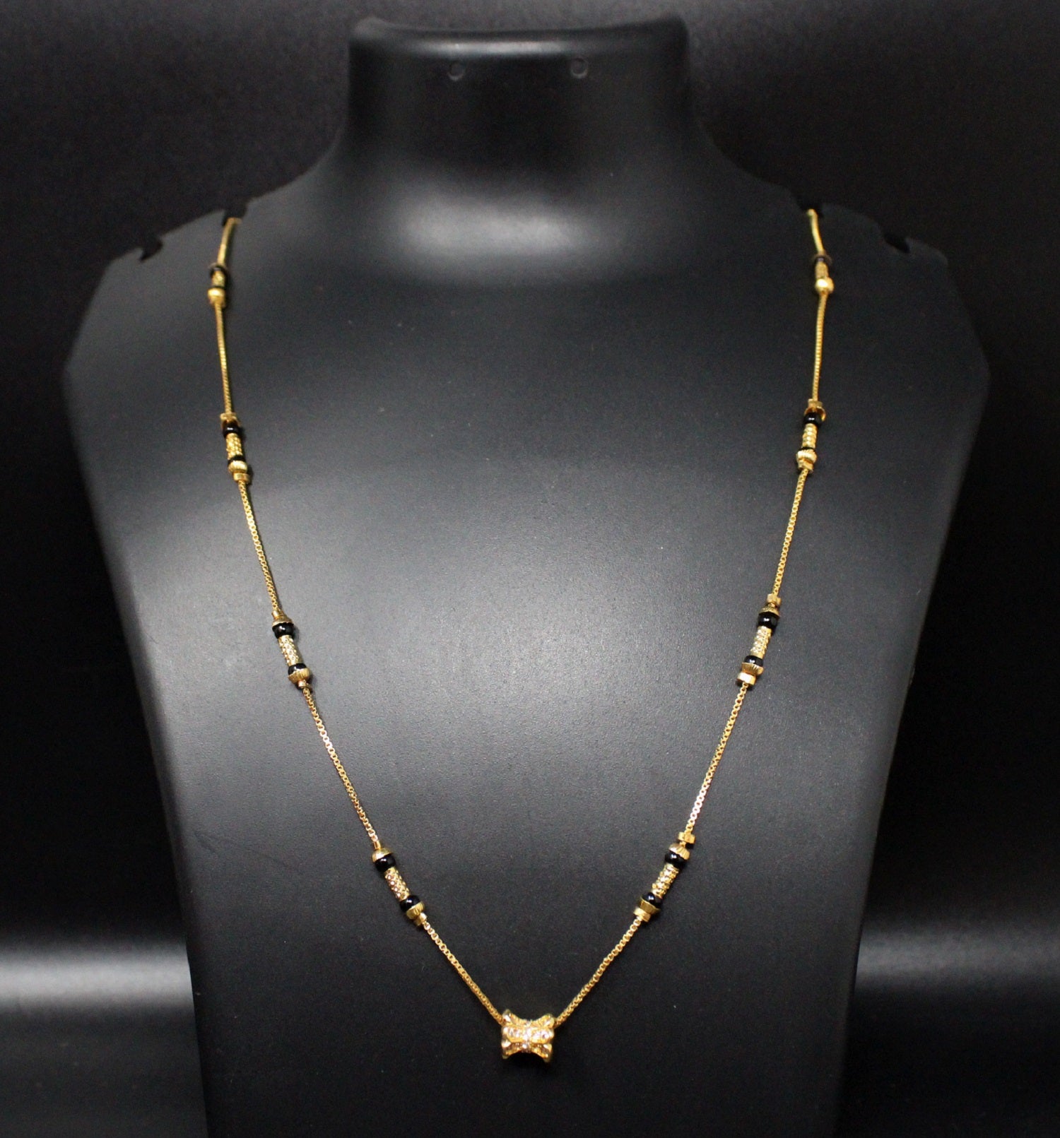 Elegant Gold-Plated Mangalsutra with Black Beads & Stylish Pendant – Daily Wear Jewellery
