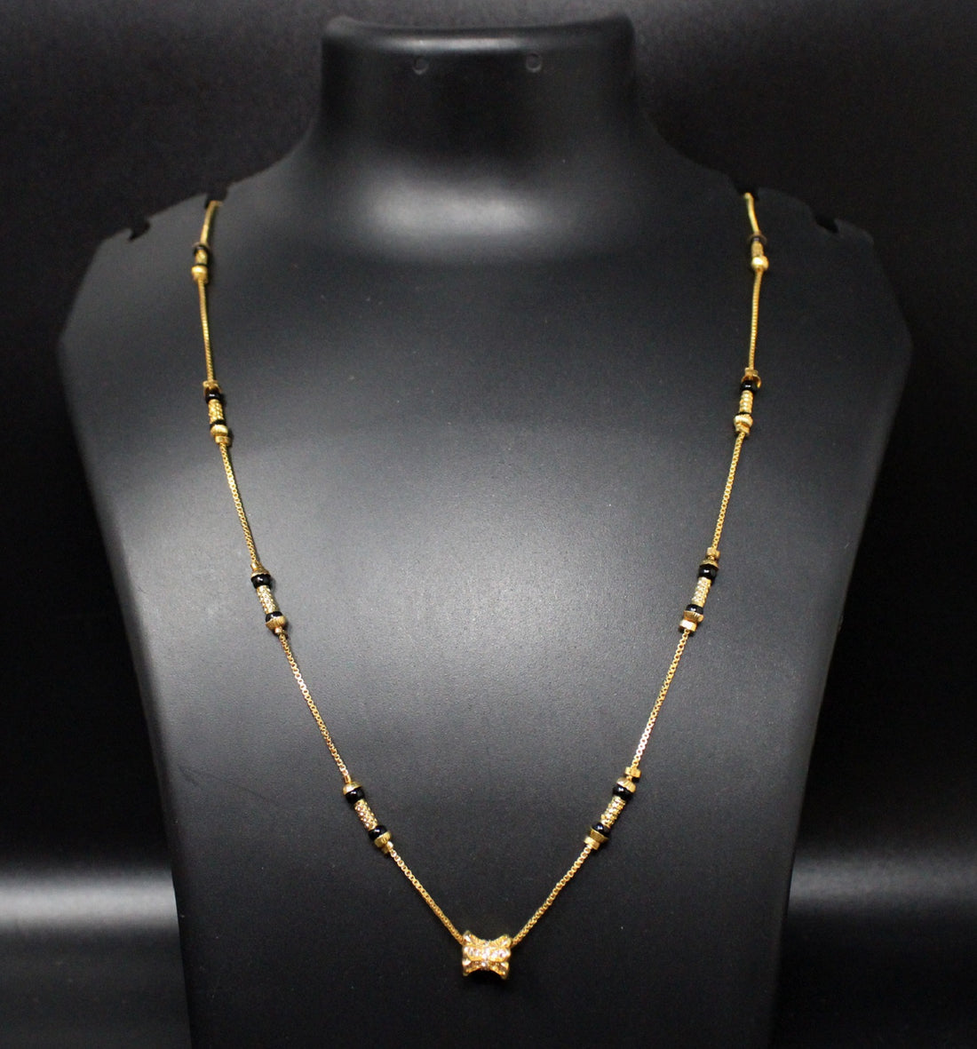 Elegant Gold-Plated Mangalsutra with Black Beads & Stylish Pendant – Daily Wear Jewellery